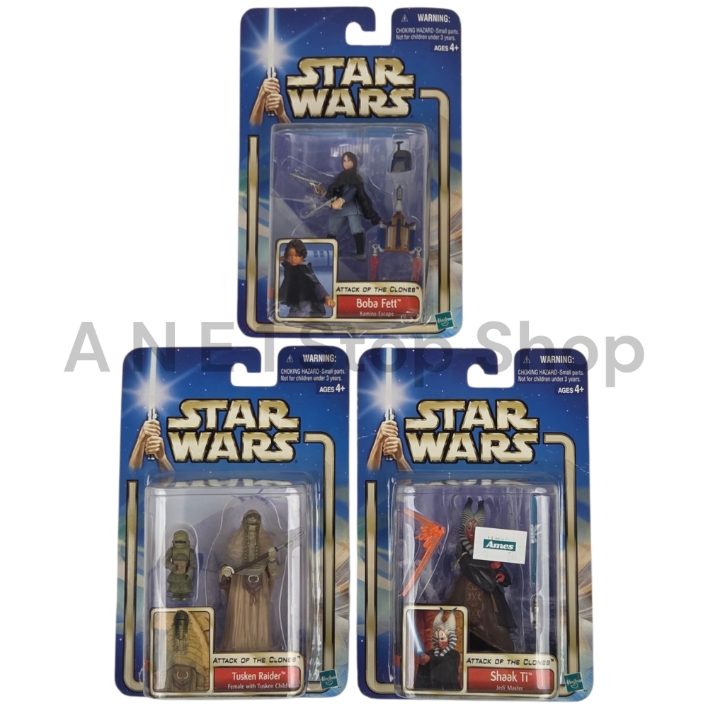 Star Wars Attack of the Clones Shaak Ti, Boba Fett & Tusken Raider Hasbro 2002